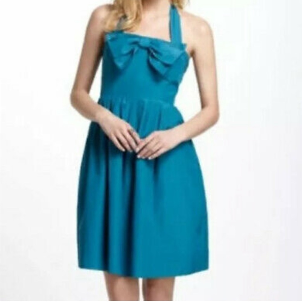 BHLDN Anthropologie Hitherto Blue Bow Halter Silk Blend Dress Size 4 Like-new